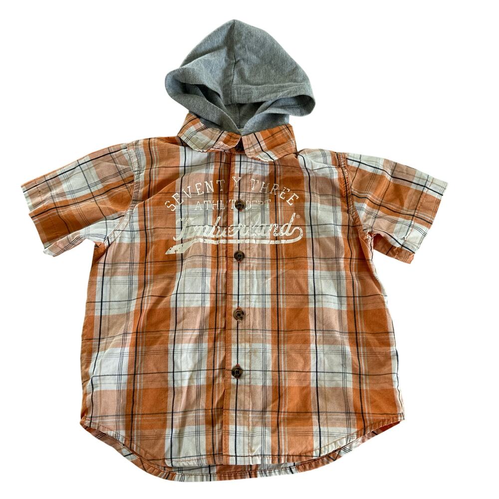 Timberland Orange Plaid Hooded Button-Down Top - Size 24 Months